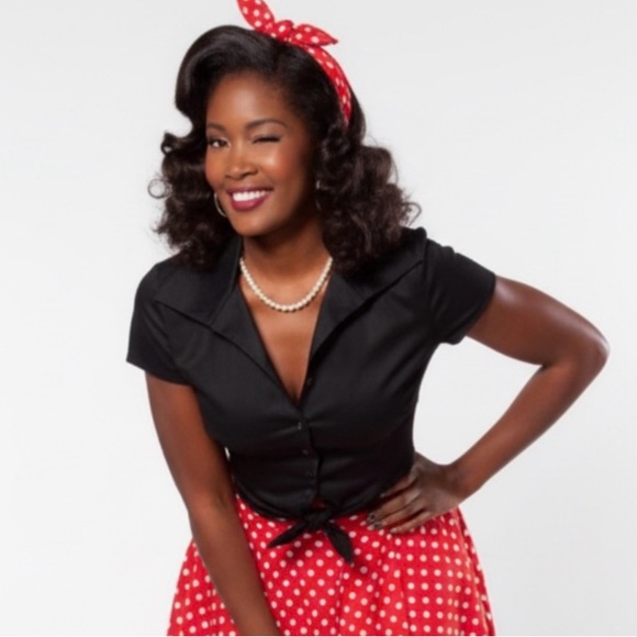 Pinup Couture Tops - Sz.M-NWOT-Sustainable-High Quality-Button Shirt with Short Sleeve- *Black*